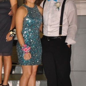 Short green sequined formal/prom dress